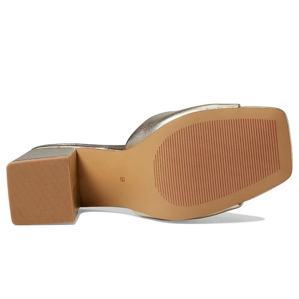 Faryl by Farylrobin Zoey Sandal Women 14 Gold Leather Slip-On Block Heel GAL1771